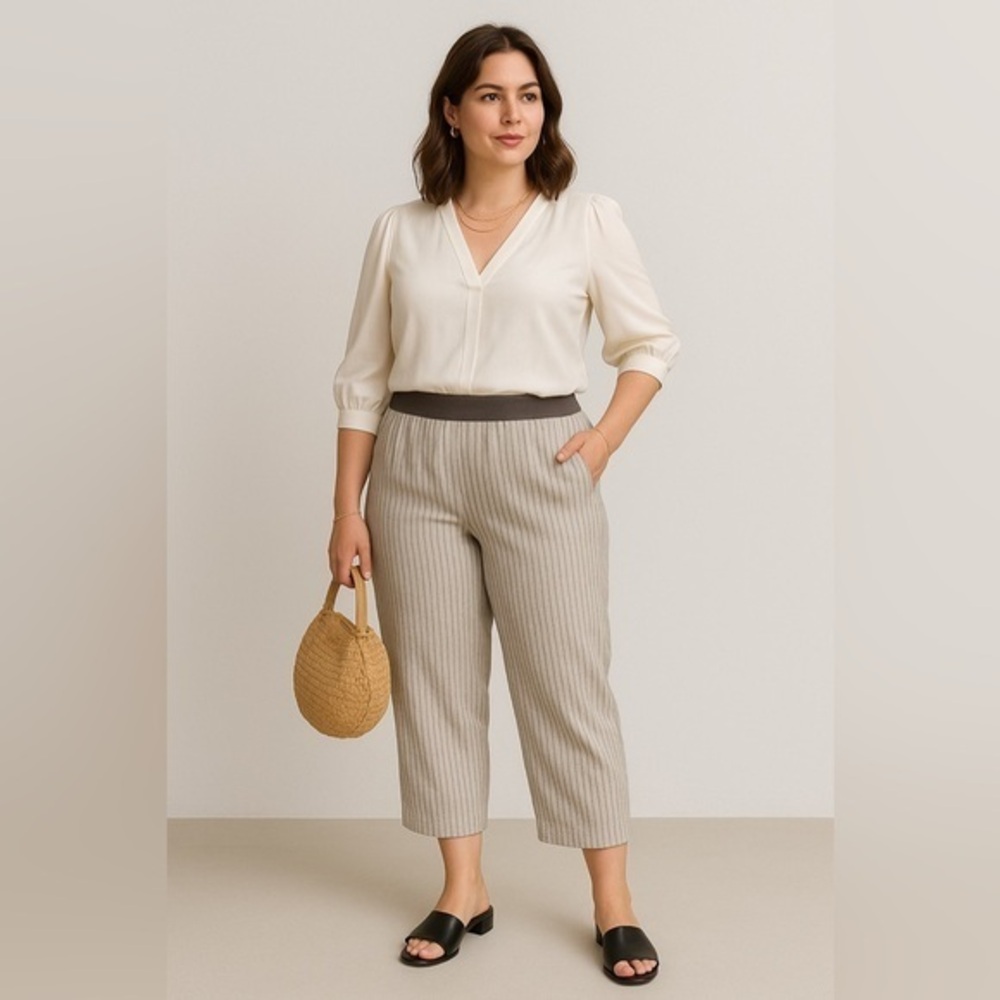 J.Jill Love Linen 100% Linen Pants Women's Beige Brown Cropped Pull On-Crop LP